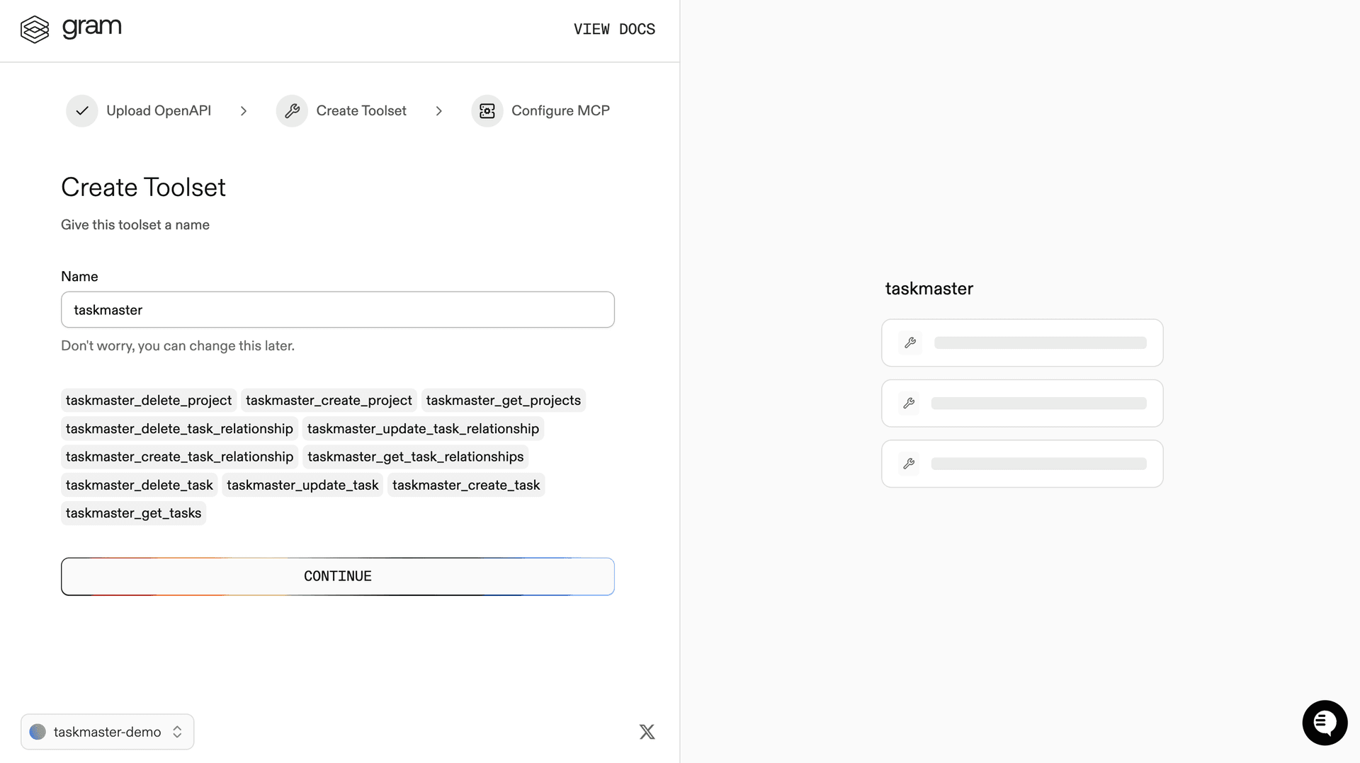 Screenshot of the create toolset dialog