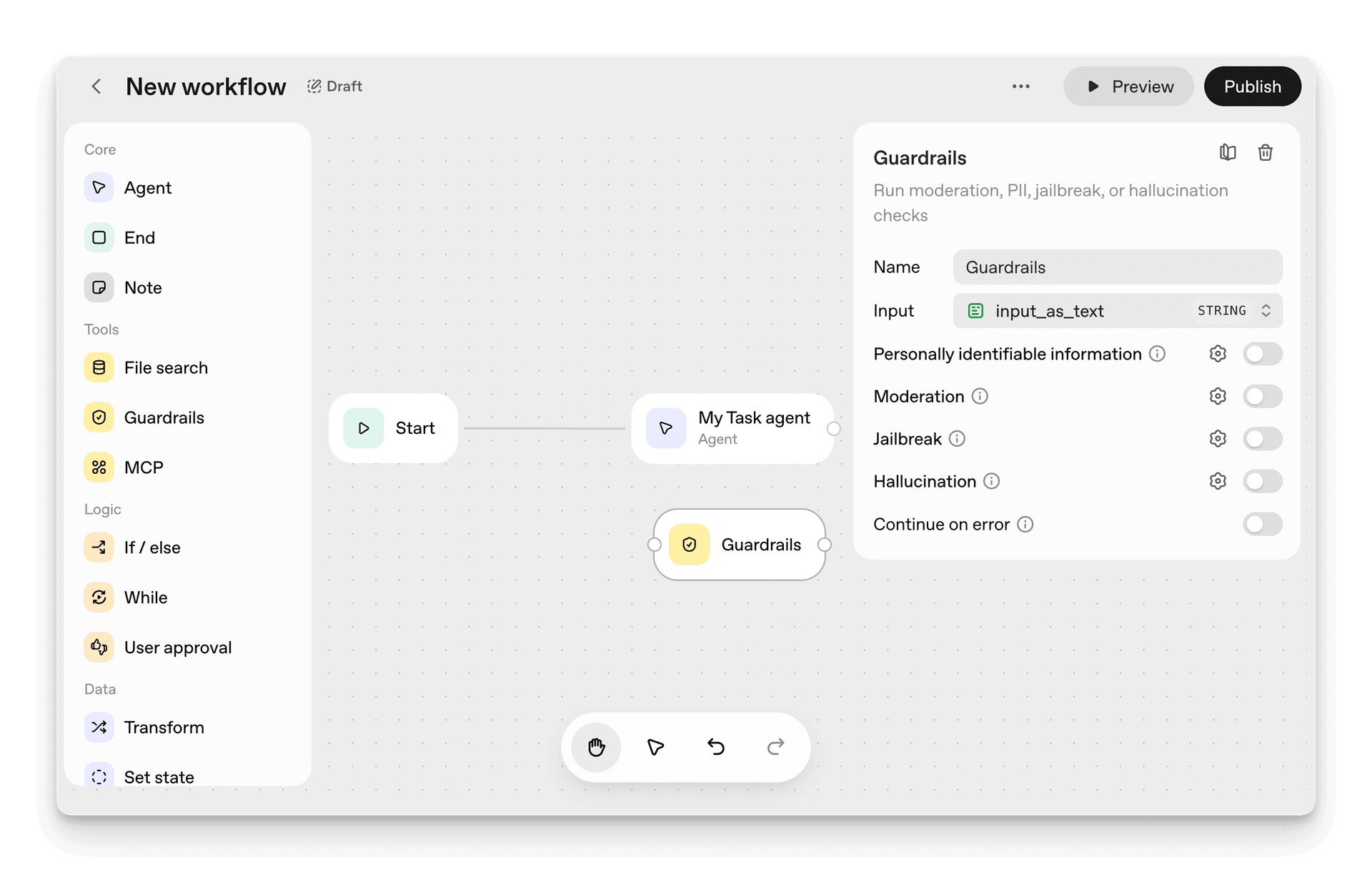 Screenshot of Guardrails node configuration