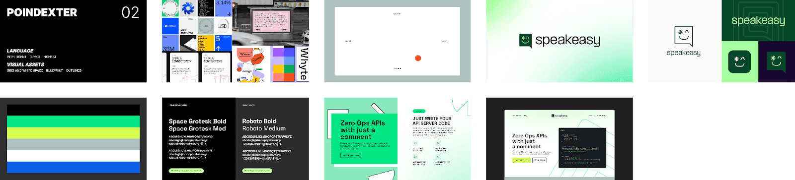 Second variations of different web pages with different colors and designs for Speakeasy.
