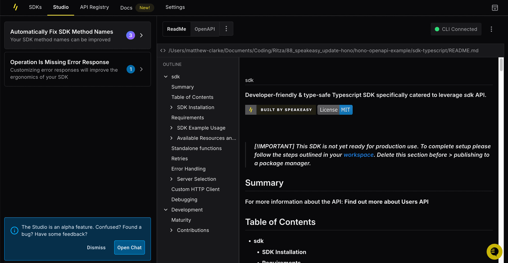 Speakeasy Studio suggestions