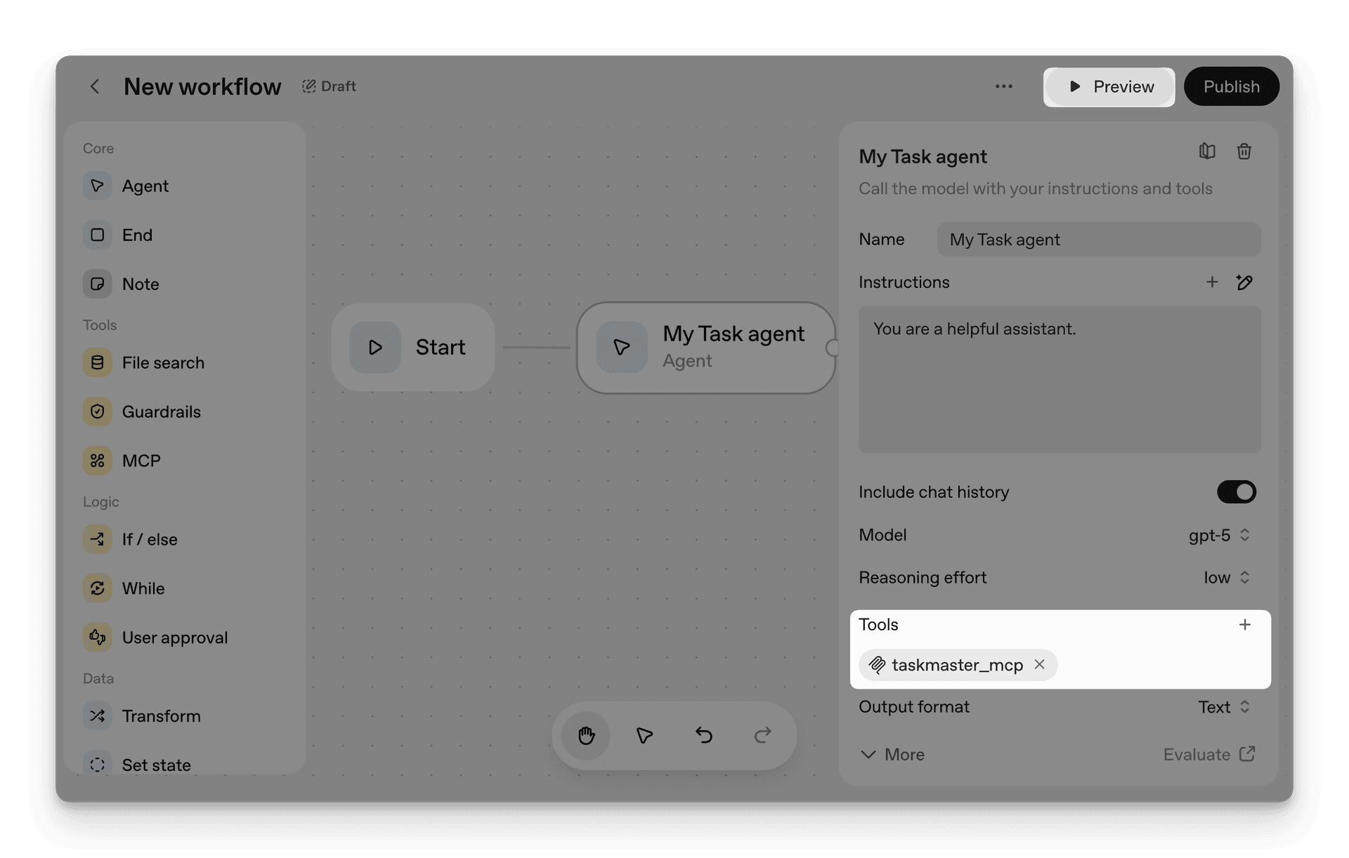 Screenshot showing MCP tool enabled in Agent